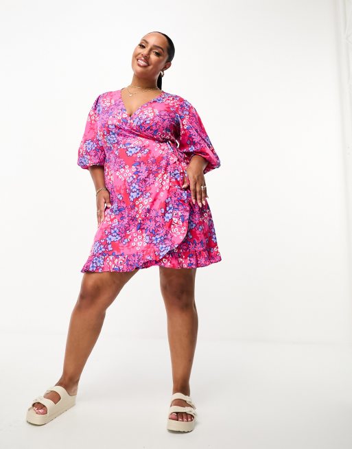 Plus size pink 2024 and blue dress