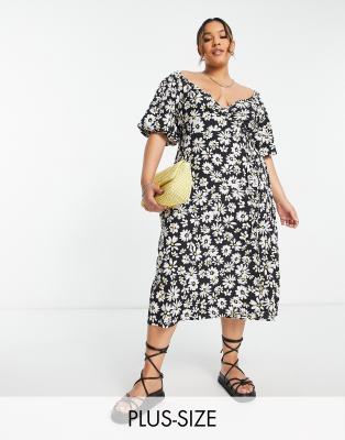 Influence Plus Wrap Midi Dress In Daisy Print-Multi