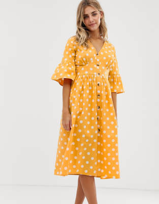 asos yellow polka dot dress