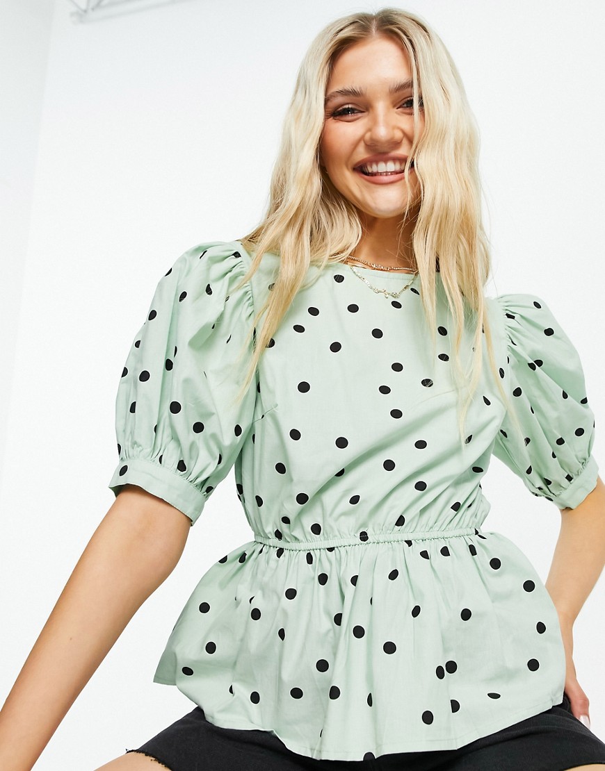 Influence polka dot cotton poplin blouse in mint-Green