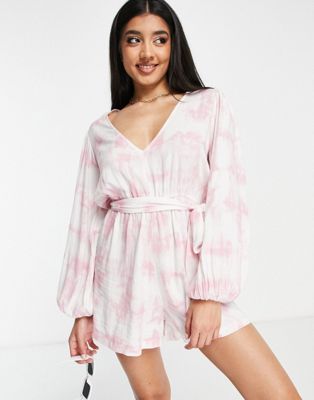 puff sleeve belted beach dress in pink
