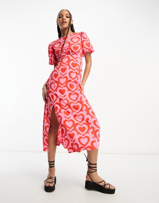 Heart print outlet puff sleeve dress