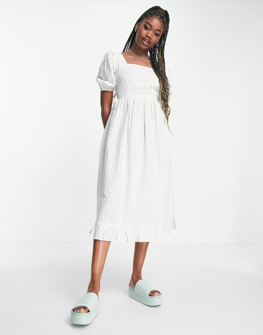 Influence puff sleeve midi dress in sage green stripe | ASOS