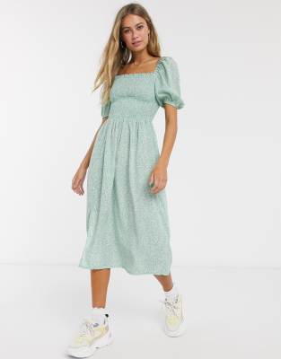 midi dress puff sleeve