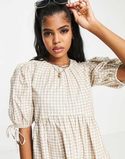 Beige 2024 checked dress