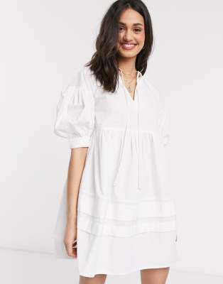 Influence puff sleeve smock dress-White