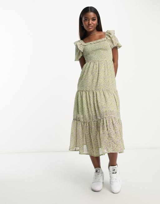 Tiered chiffon deals midi dress