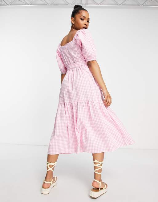 Gingham dress with outlet sleeves