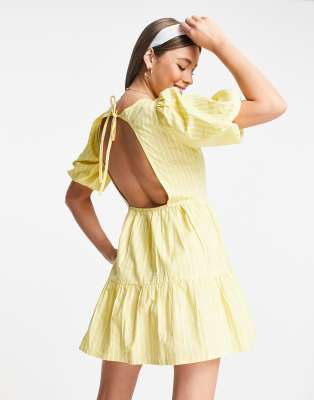 puff sleeve yellow dress