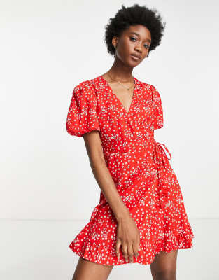 red wrap dress floral