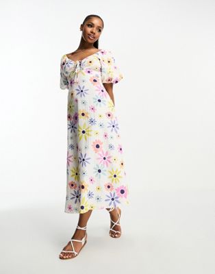 Influence ring front midi dress in white floral print - ASOS Price Checker
