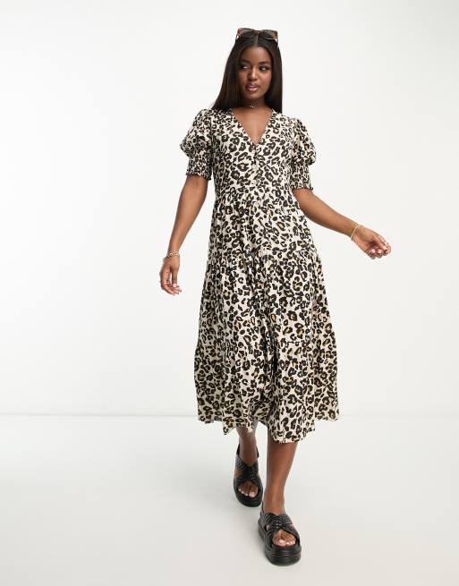 Influence - Robe boutonnée mi-longue à imprimé fleuri et volants étagés