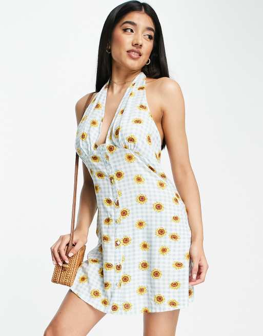 Influence - Robe courte fluide à dos nu et imprimé tournesol