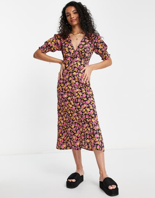 Influence - Robe mi-longue à imprimé fleurs - Multicolore