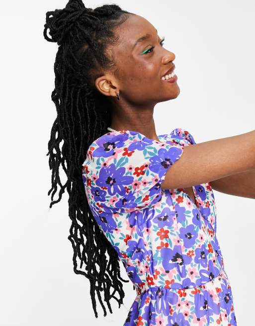 Influence - Robe patineuse à fleurs - Bleu, 3 de 4