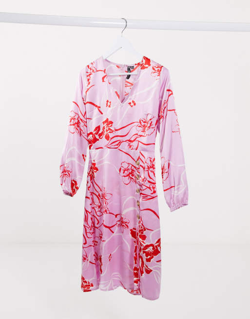 Influence – Rosa geblümtes Midikleid mit Knöpfen vorn
