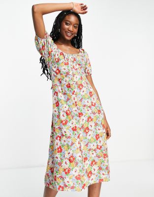 Influence Ruched Front Midi Dress In Floral Print-multi | ModeSens