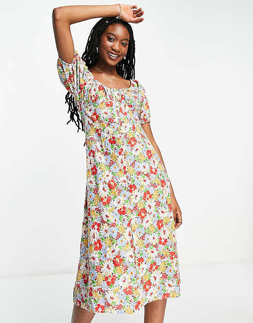 Influence ruched front midi dress in floral print