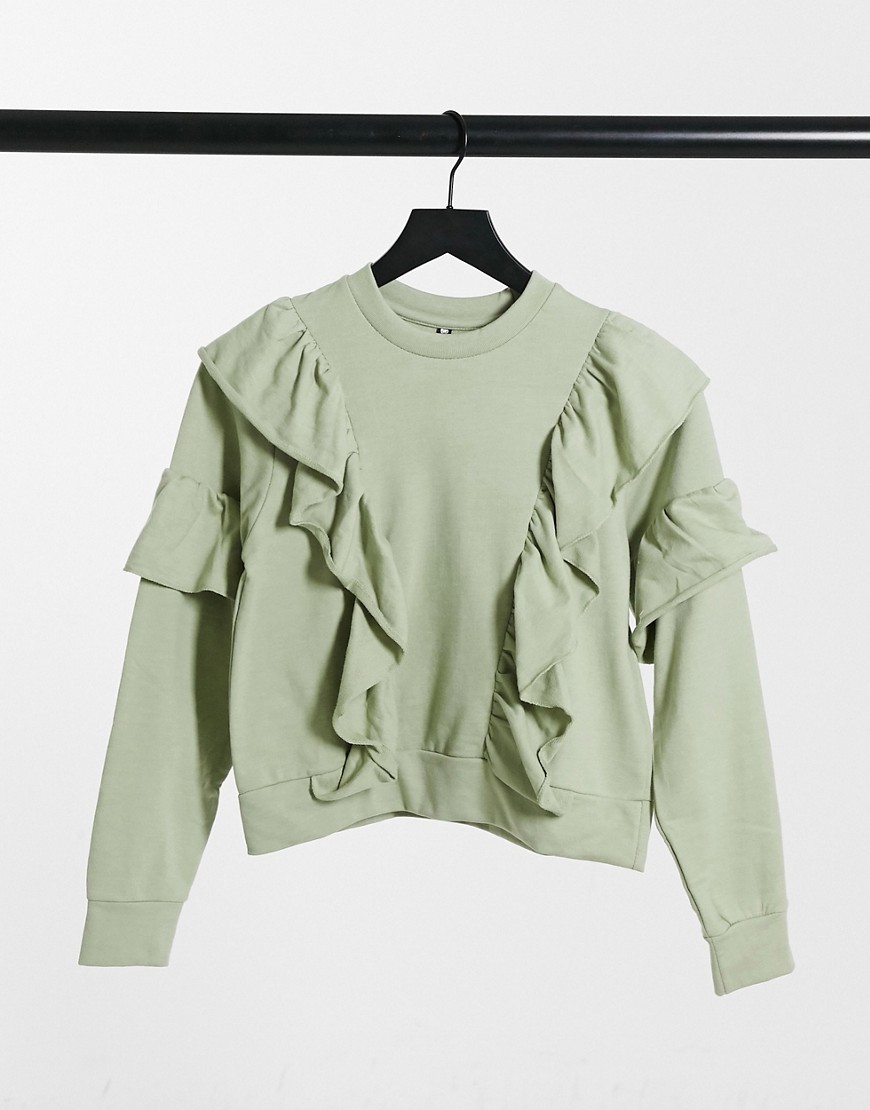 Influence ruffle detail sweater in sage green