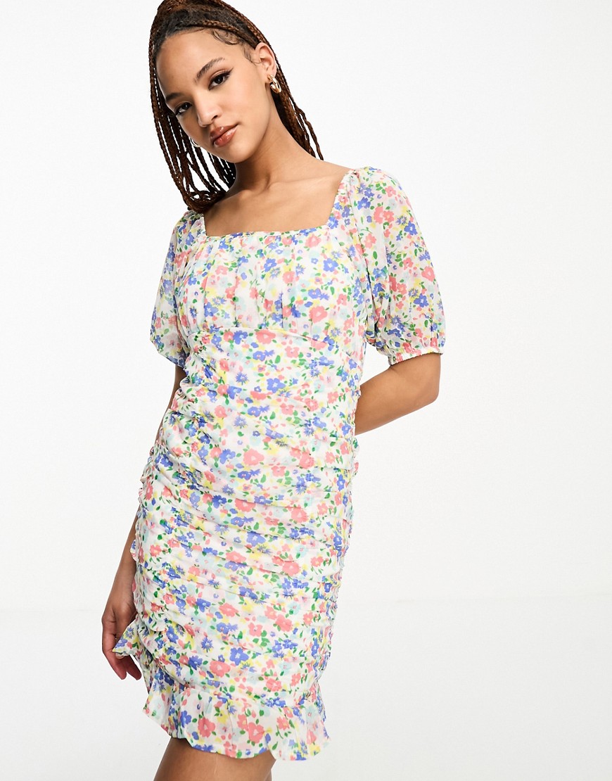 ruffle mini floral dress-Multi