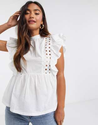 white top ruffle sleeves