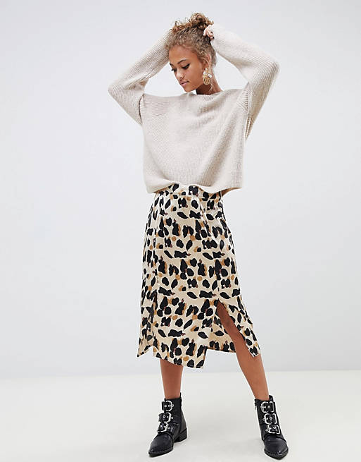 ASOS DESIGN Bias Cut Satin Midi Skirt In Leopard Print | lupon.gov.ph