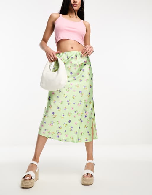 Floral midi 2025 skirt satin