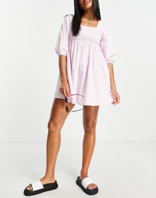 Influence shirred beach dress in lilac - ASOS Price Checker
