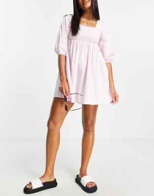 Influence shirred beach dress in lilac - ASOS Price Checker