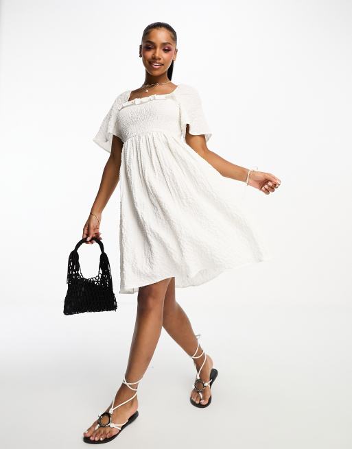 Influence shirred mini dress in white