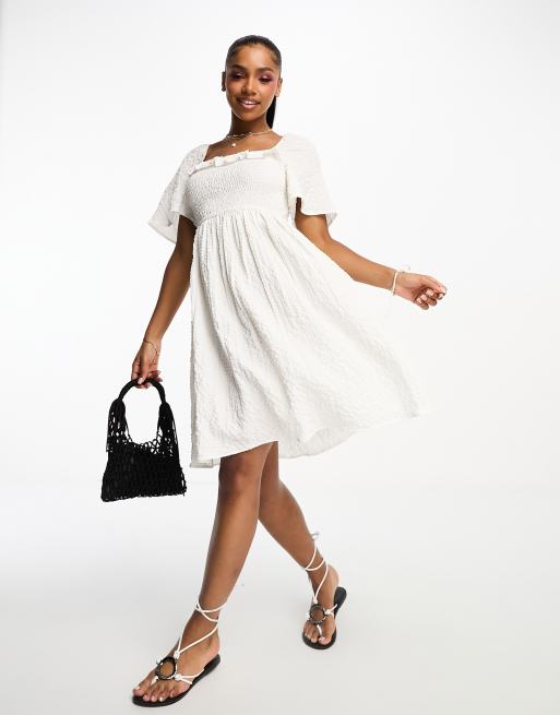 Influence shirred mini dress in white | ASOS