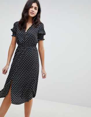 polka dot midi dress with sleeves