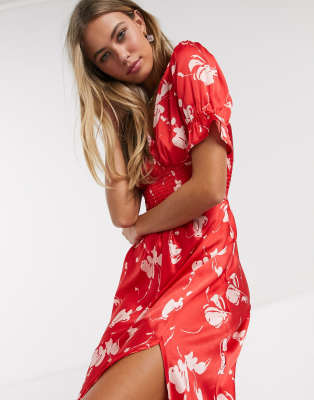 shirred waist midi dress