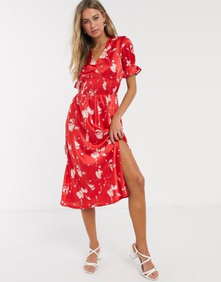 shirred waist midi dress