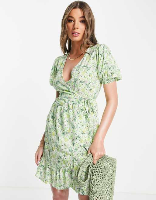 Green ditsy outlet wrap dress