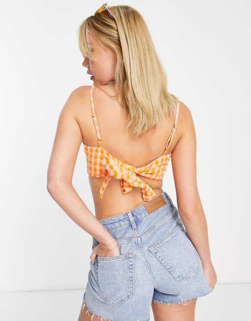 Influence - Sjaaltop met gestrikte achterkant en gingham ruit in oranje, 2 van 4