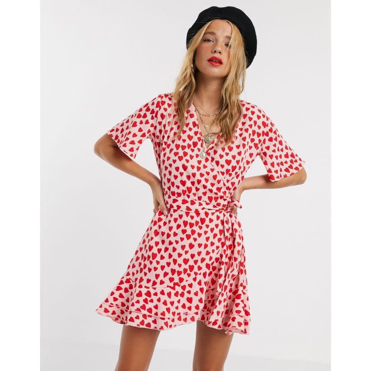 Influence skater heart print skater dress in pink ASOS