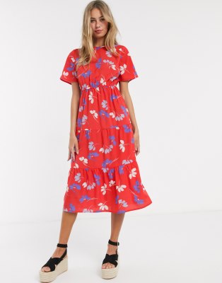 red floral print midi dress