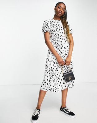 Influence smock midi dress in white polka dot - ASOS Price Checker