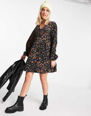 Influence Influence smock mini dress in floral print-Multi
