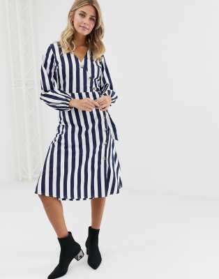 striped midi dress with buttons