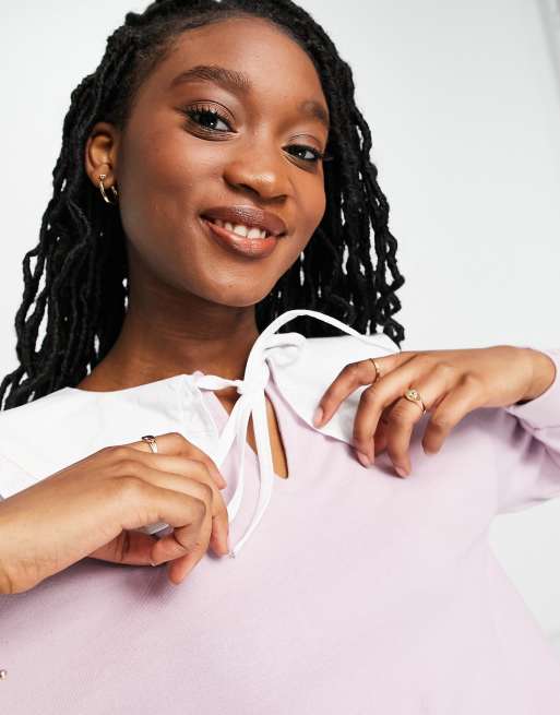 Influence sweater with broderie collar in lilac, 3 of 4