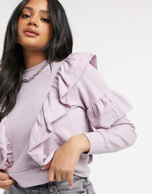 Influence – Sweatshirt mit Rüschendetails in Staubviolett
