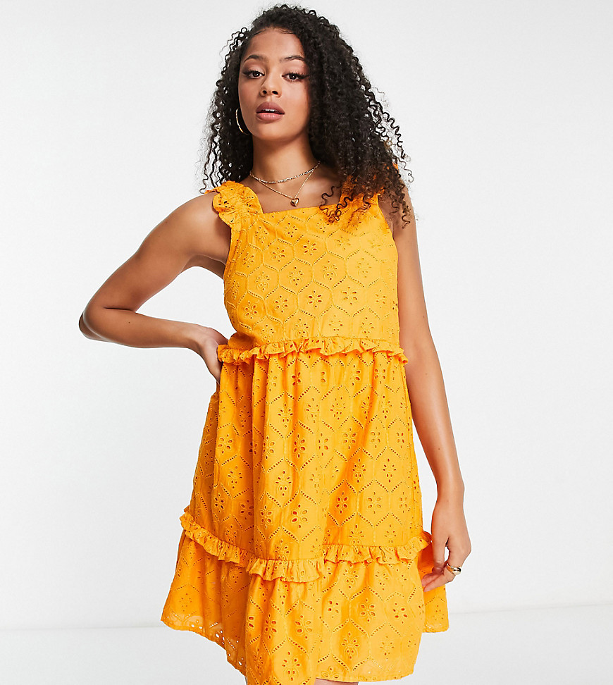 Influence Tall broderie tiered mini dress in orange