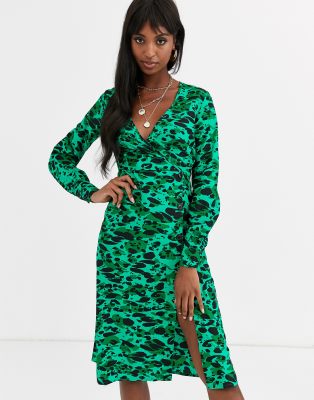 asos green leopard print dress