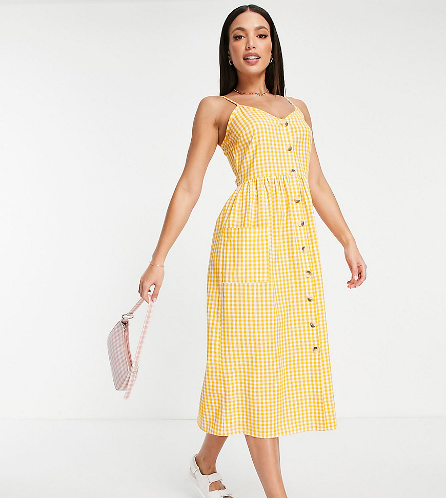 Influence Tall button front dress in orange gingham