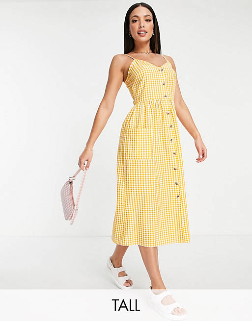 Influence Tall button front dress in orange gingham