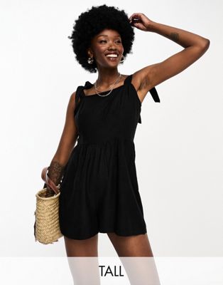 Influence Tall linen blend tie strap playsuit in black - ASOS Price Checker