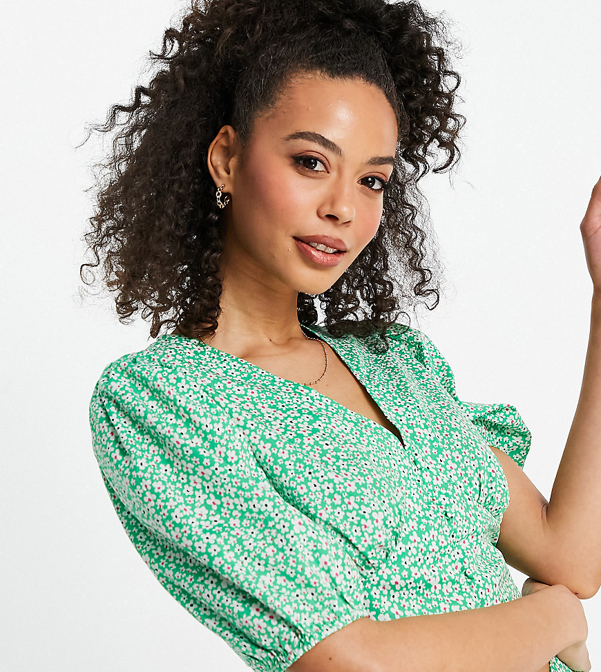 Influence Tall Crop Top Set In Ditsy Floral Print-green