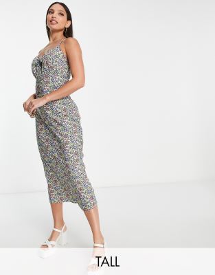 Influence Tall crossover strap midaxi dress in ditsy floral print-Multi